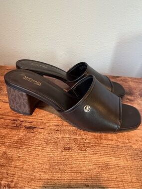 Michael Kors Black Leather Slide Mules with Block Heel